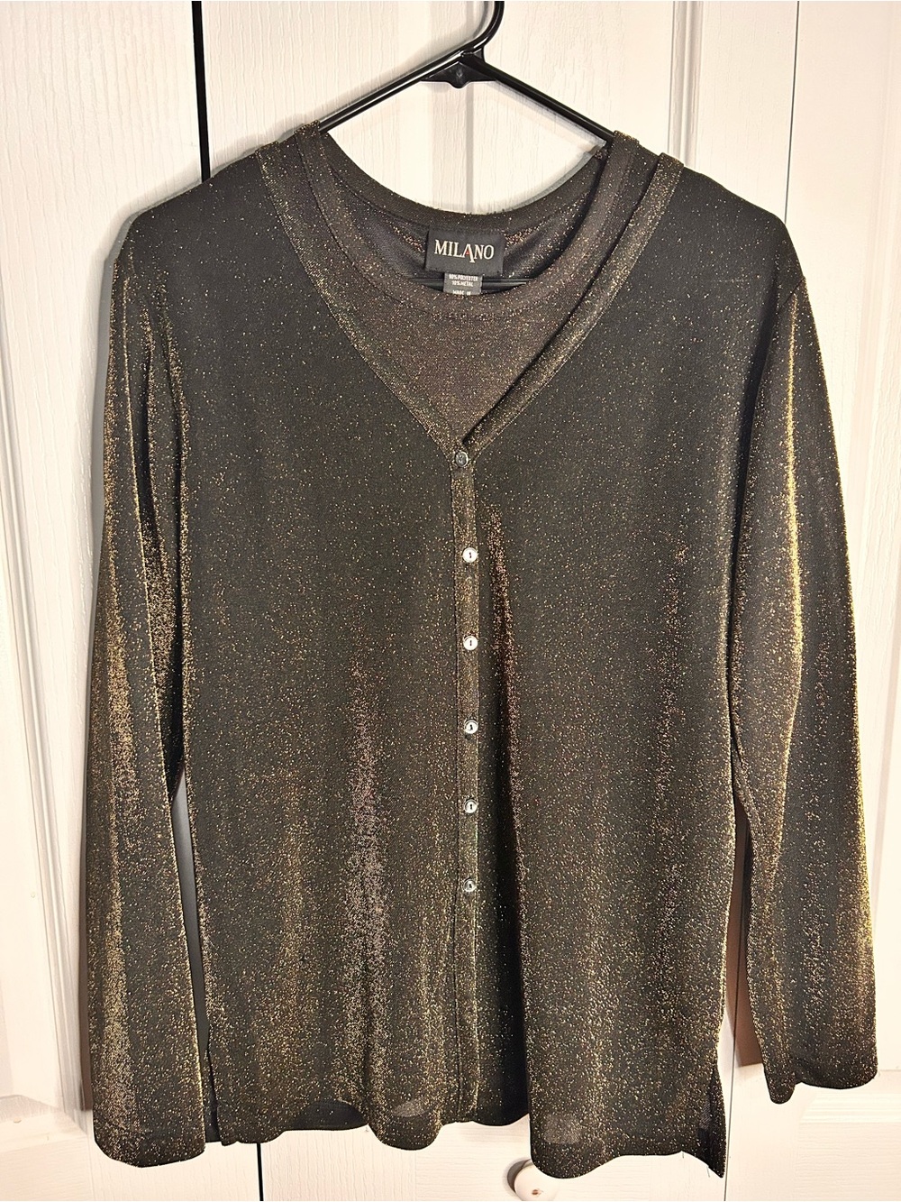 Milano Women’s Medium Shimmery Black & Gold Button Cardigan‎ & Tank Set Vintage